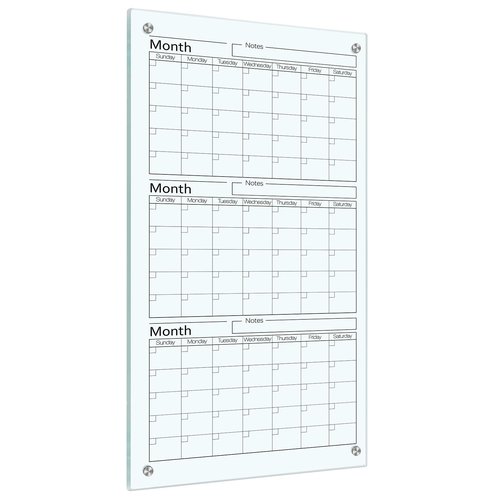 Kritkin Glass Whiteboard Calendar 36 x 18 3 Month Dry Erase Calendar White Board Planner Glass Large Wall Mounted with Marker Tray for Wall Home Office