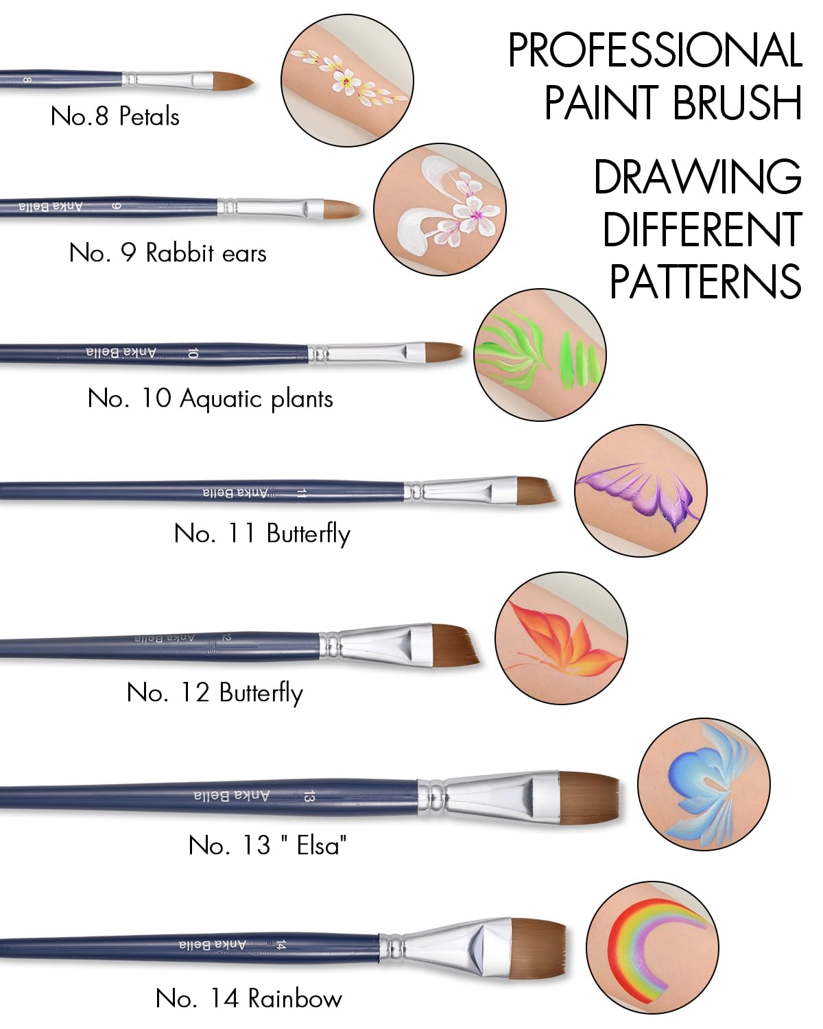 Anka Bella Professional Pre-Quality Face Paint Brushes Set,Including 14pcs Different Size Paint Brushes & Standable Case,Convenient to Use