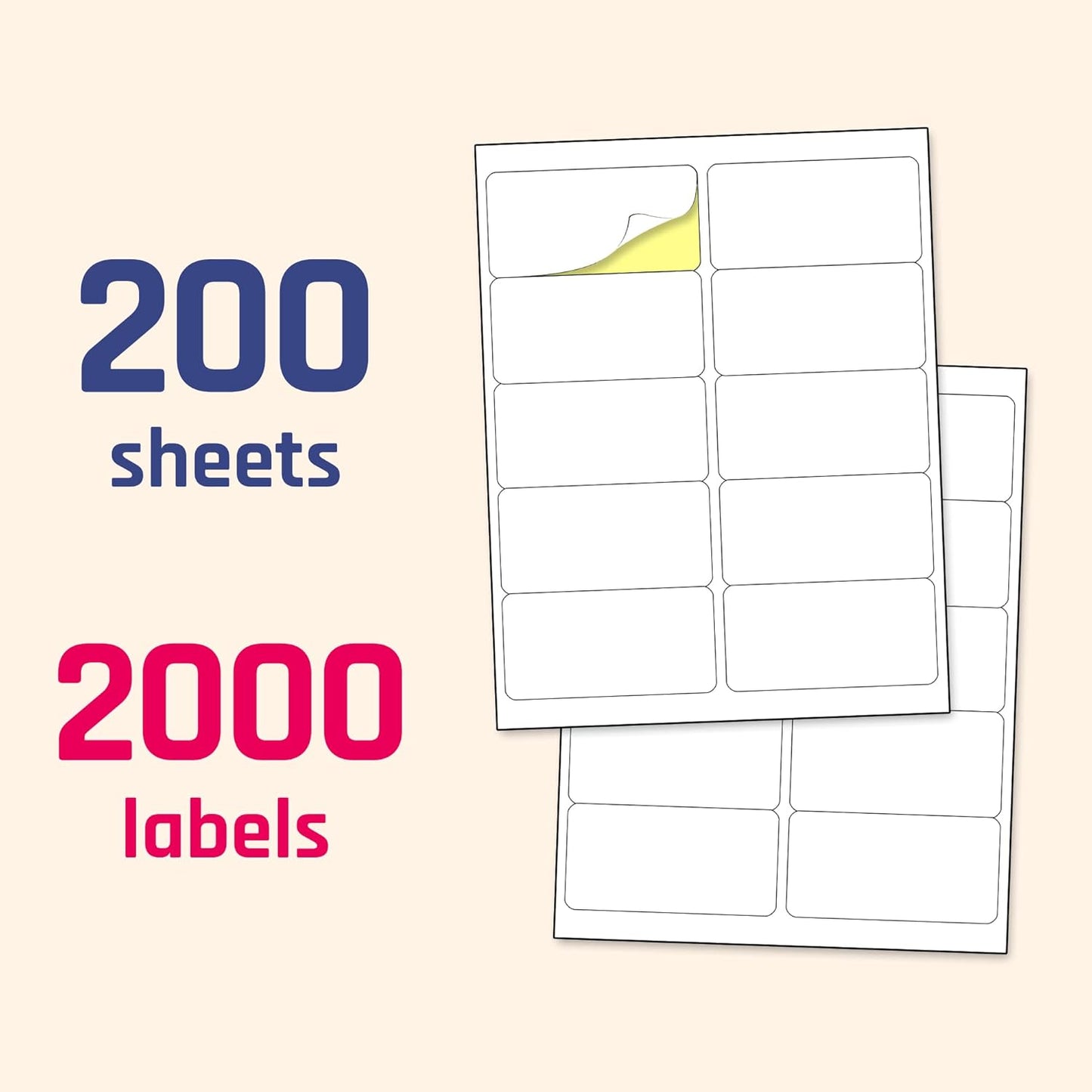 Skiennix Printable White Sticker Labels - 200 Sheets (2" x 4") for Laser & Inkjet Printing - Matte Finish, 10 Per Page