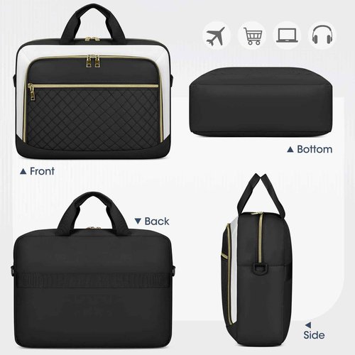 NEWHEY Laptop Bag 17.3 Inch Laptop Briefcase for Women Men Waterproof Shoulder Messenger Bag Large Computer Bag for Business Office Work College, Black&Beige