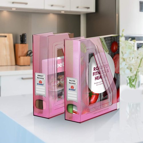 Acrimet Magazine File Holder, Durable Rack, Space-Saving Organizer (Plastic) (Clear Pink Color) (2 pack)
