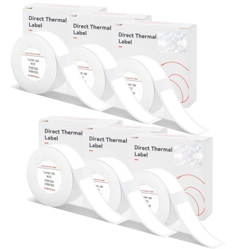 NIIMBOT D11 D110 D101 Label Tapes, 6 Rolls Adapted D11 Label Print Paper, D110 Thermal Sticker Paper 0.47"x 1.57" Waterproof Self Adhesive Labeling Tape(White)