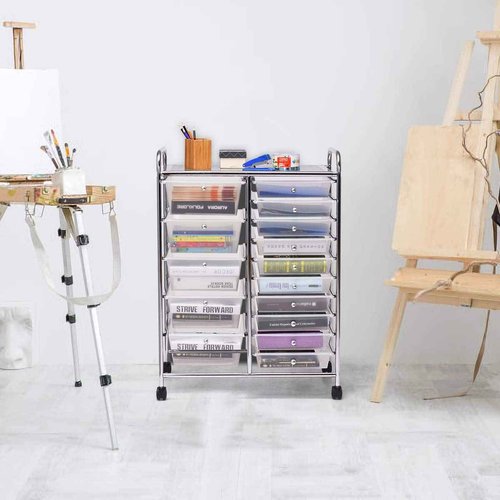 FANTASK 15 Drawers Rolling Storage Cart, Multipurpose Mobile Rolling Drawers Craft Organization w/Drawers & Wheels, Utility Storage Organizer Carts for Scrapbook Paper Supply Kids School Office Home