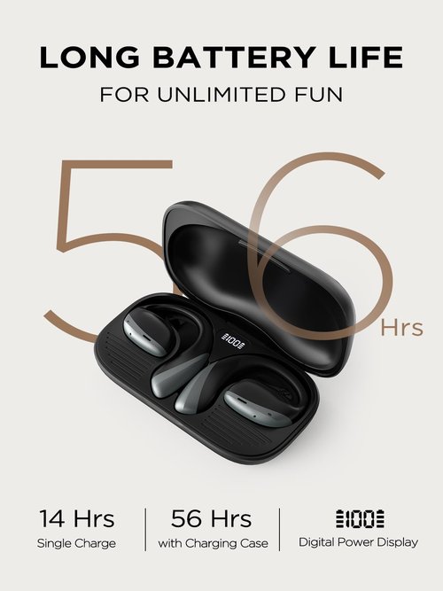 Open Ear Headphones, Bluetooth 5.4 True Wireless Earbuds Bone Conduction Headphones with Mic Clear Calls, Comfort Fit Lightweight Bone Ear Buds with Hooks, 56H Playtime, IPX6 for Sport, Black