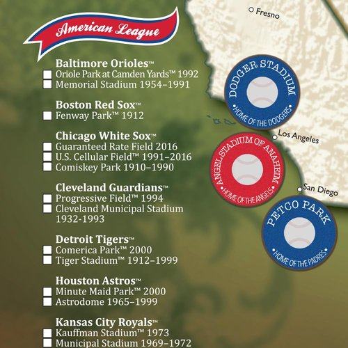 Map Your Travels Ballpark Travel Quest Poster Set | Laminated and Includes Stickers | 17"x28" | Made in the USA