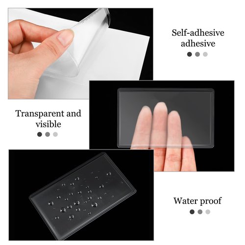 100 Self-adhesive Index Card Pockets Label Pockets sleeves with Top Open for Business Cards, Clear Plastic Sticky Labels Holders for Storage Bins Library Cards, Organizing Totes Shelves(5.28 x 3.65'')
