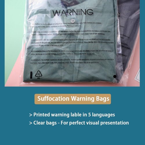 Clear Poly Bags - Suffocation Warning for Safe Packaging | Permanent Adhesive, 10''x13'' (100 Count)