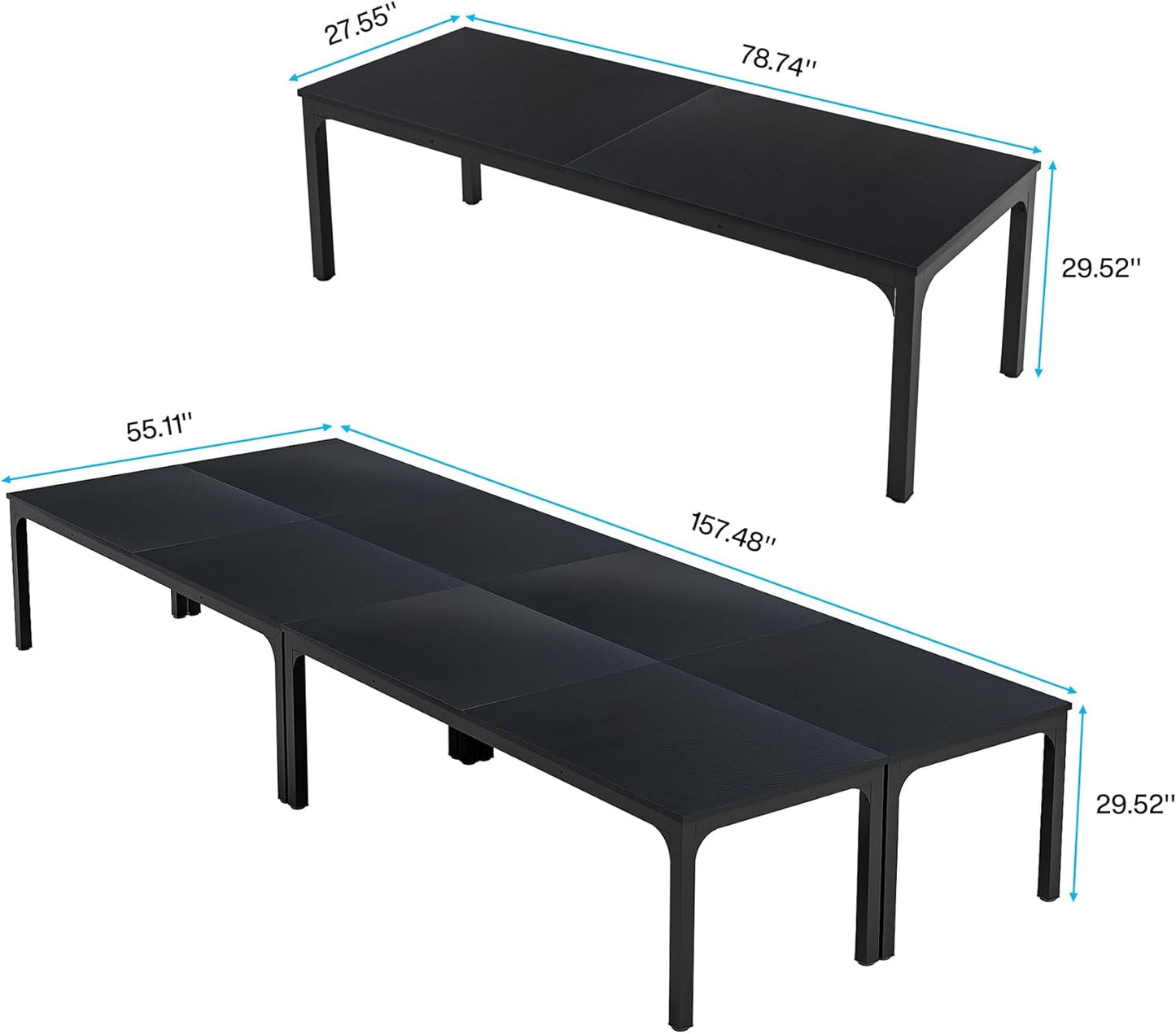 Tribesigns 78.74-Inch Conference Table Set - Large Rectangle Meeting Table for Business | Black, 4-Pack