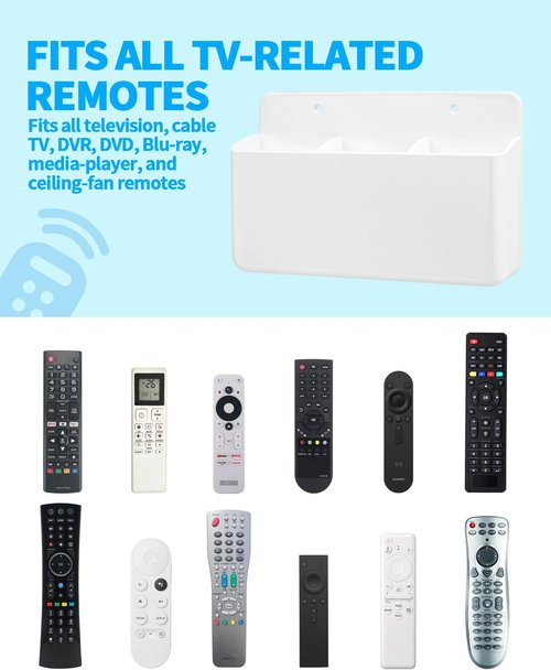 Skiennix 3-Slot Adjustable Remote Control Holder - Wall-Mounted Organizer for TV Controllers | White