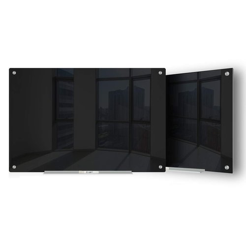 J&J worldwide Glass Whiteboard 23" x 35", Magnetic Black Glass Dry Erase Board, Black White Board Frameless, Includes Markers, Magnets, Marker Tray, Eraser for Wall, Office, Home, School