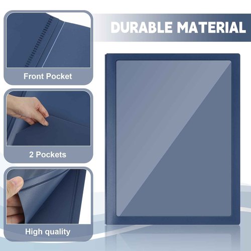 Teling 48 Pcs Plastic Folders with Front Clear Pocket and Business Card Holder 2 Pocket Folders Letter Size Paper for School Office Supplies Nice Gift for Christmas New Year School Supply (Dark Blue)