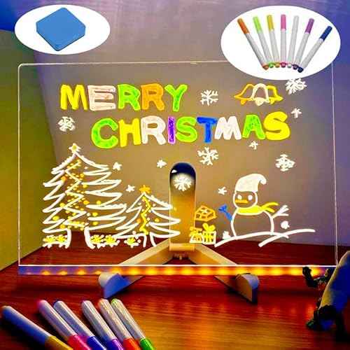 LED Note Board with Colors, Light Up Acrylic Message Board, Led Drawing Board, Illuminated Acrylic Notepad with Adjustable Stand and 7 Pens (7.9" ¡¿ 7.9")