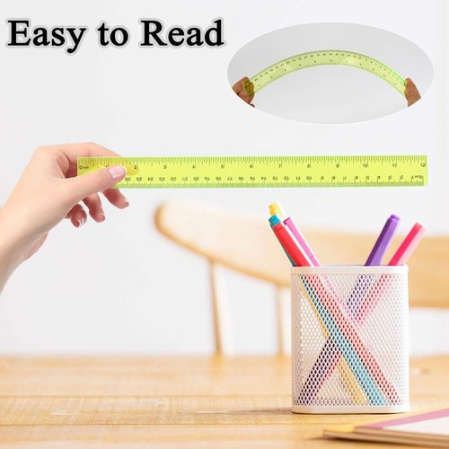 Plastic Clear Ruler Math Set - 6" & 12" Straight Rulers, Protractors & Triangle Rulers | Yellow