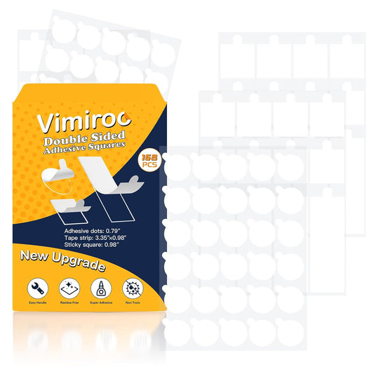 Vimiroo Clear Sticky Dots - Heavy Duty Removable Adhesive Strips for Walls | 168 Double-Sided Tape Dots