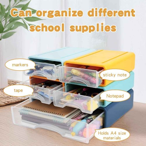 IBEQUEM 3 Tier Desktop Organiser with Drawers, Stackable Storage Box on Desk, Large Capacity Detachable Makeup Storage Drawer for Desk Office School Home