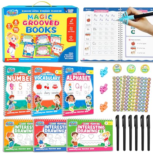 Reusable Kids Writing Practice Workbook Set with Grooved Tracing Pens - Early Learning