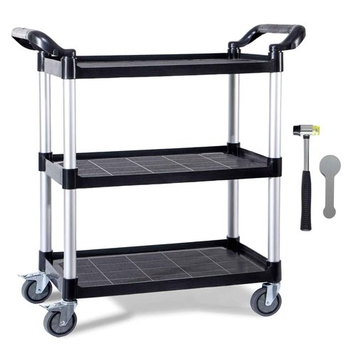Rolling Utility Carts with Wheels Heavy Duty,3 Tier Rolling Cart with Wheels,510 LBS Food Service Cart with Rubber Mallet and Pad for Restaurant Kitchen Warehouse Office,35.5" x 16.9" x 39.5"(Black)