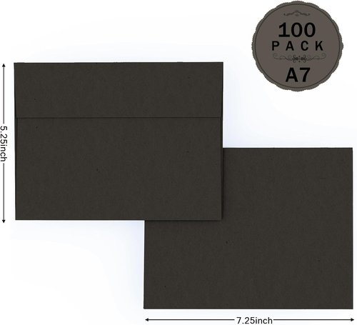 Goefun Black A7 Envelopes - 100 Pack Self-Seal Printable for Invitations & Greeting Cards | 5.25 x 7.25 in, 120GSM