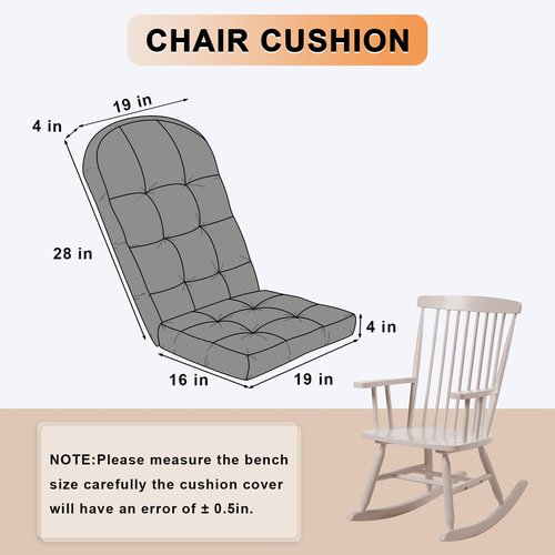 ROFIEJOX Rocking Chair Cushion - Chenille Fabric, High-Density Sponge, Durable Comfort Double-Sided Tufted Seat Pads with Ties, Chenille︱Pearl Light Grey, 44x19x4 inch