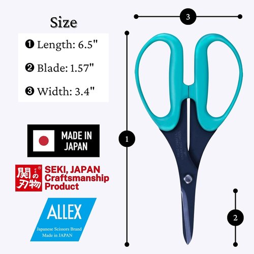 ALLEX Hobby Scissors - 6.5" All-Purpose Utility Craft Scissors | Non-Stick Serrated Blade, Green