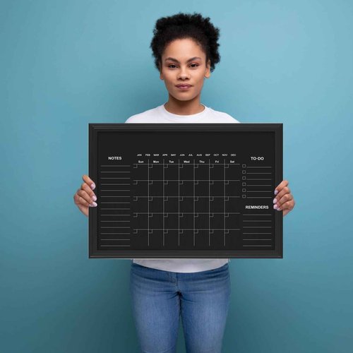 Magnetic Chalkboard Calendar,17.7” × 23.6“ Monthly and Weekly Calendar Chalk Board for Wall, Family Planner,Black(Family-HB-4560)