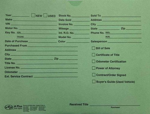 A Plus Dealer Supplies Vehicle Printed Dealer Jackets #513 DSA-546 Green, 100 Quantity (W4*)