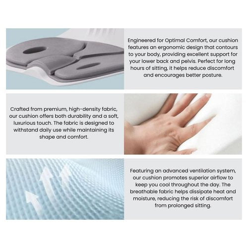 MayaFit Ergonomic Lumbar Support Cushion, Grey, 460mm x 440mm x 340mm, Large, for Office Chairs & Car Seats, Posture Correction, Pregnancy Comfort,110-300 lbs Capacity