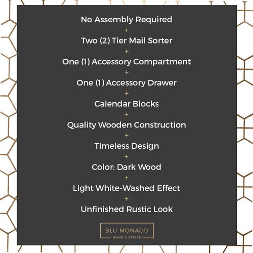 BLU MONACO Dark Wooden Mail Organizer Desktop with Block Calendar – Mail Sorter & Countertop Organizer for Women’s Office