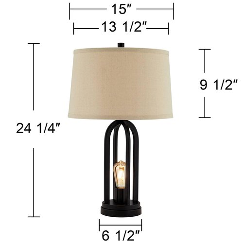 360 Lighting Marcel 24 1/4" Tall Modern Industrial Set of 2 Table Lamps with USB Ports A+C Charging LED Nightlight Black Metal Natural Linen Shade Bedroom Living Room House Desk Bedside Nightstand