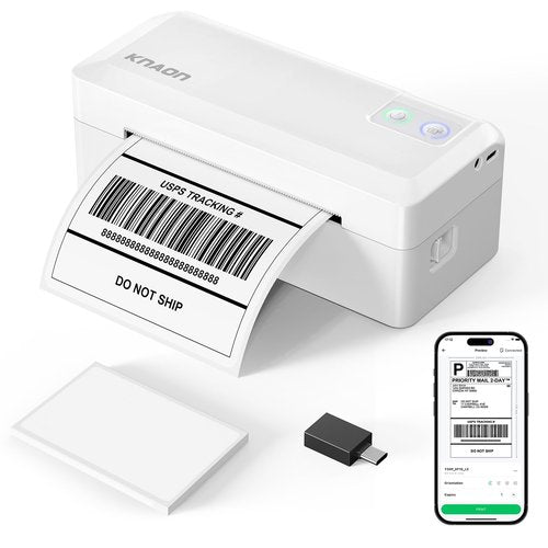 KNAON Shipping Thermal Label Printer, 4x6 Portable Label Printer, Bluetooth Label Maker for Small Business, Support iPhone,Android,Windows,Mac,Chromebook,Works with USPS, Ebay,Shopify&More, White