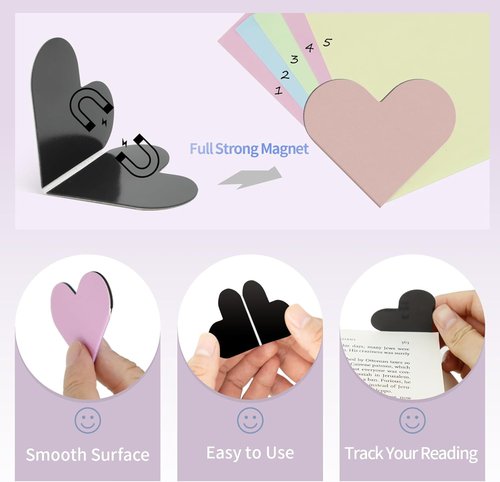 JIXZEN Heart Magnetic Bookmarks - 12 PCS Cute Corner Bookmarks for Women & Girls | Perfect Gifts for Book Lovers