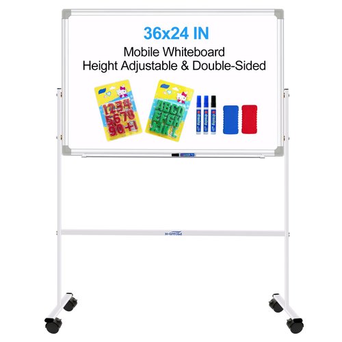 H-Qprobd Magnetic Dry Erase Board with Stand Double-Sided Mobile Whiteboard - 36"x24" Adjustable Height Rolling White Boards on Wheels for Kids & Adults