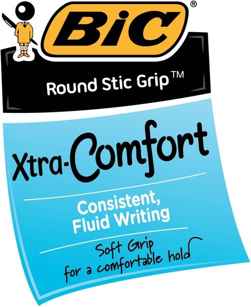 BIC Round Stic Grip Xtra Comfort Blue Ballpoint Pens - Medium Point (1.2mm) | 12-Pack for Superior Writing Comfort