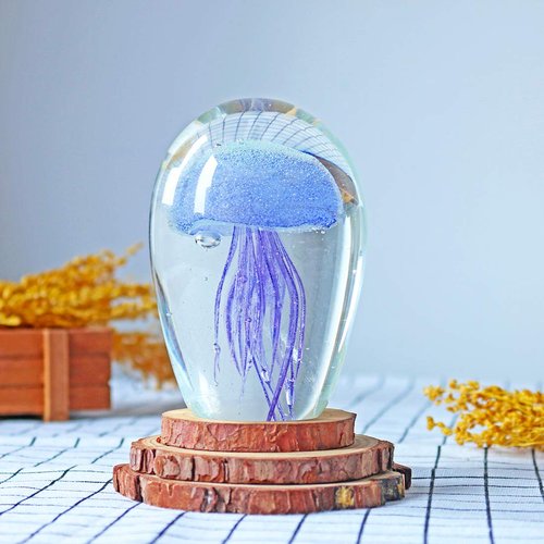 QFkris Hand Blown Purple Glass Jellyfish Figurines Collectibles, Glass Paperweight Sea Animal Sculpture for Fish Tank Table Decor