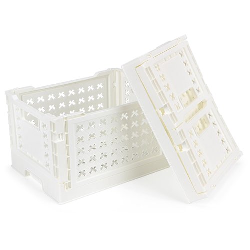 HOYA PONYOO 2-Pack Pastel Plastic Storage Crates, Foldable & Stackable Crates for Home, Office, Bathroom, 12 x 8.7 x 7 Inch Collapsible Organizers, White, Middle