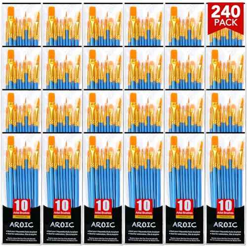 AROIC Acrylic Paint Brush Set, 24pack/240pcs Nylon Hair Paint Brushes for Acrylic Painting, Artist Craft Paint Brushes Supplies, Kid Adult Watercolor Oil Paint Brush Kit