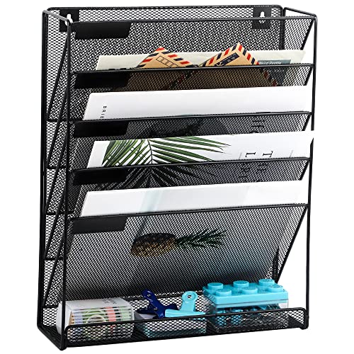 EASEPRES Black 6-Tier Mesh Wall Mount Desk File Organizer for Office & Home