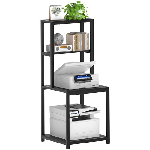 GreenForest 4 Tier Printer Stand with Storage Shelf, 49.2 inch Large Printer Table for Home Office Organization, Stable Small Corner Shelf for Heat Press, Mini Fridge, 3D Printer, Black
