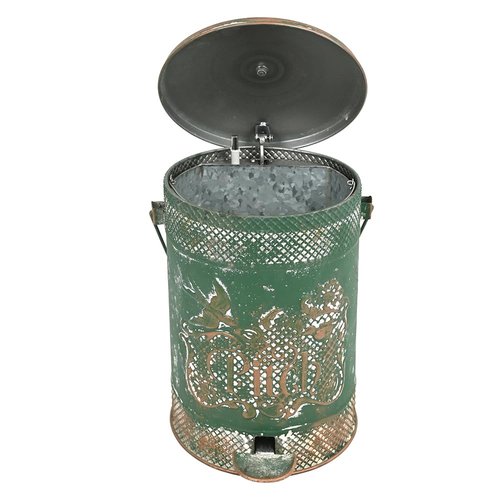 Chadechimo Farmhouse Garbage Can with Lid Indoor Outdoor Trash Can with Embossed Bird and Flowers PatternMetal Retro Kitchen Trash Can with Lid for Kitchen Room and Garden Decor (Green)
