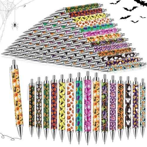 150 Pcs Halloween Pens Bulk Ghost Holiday Novelty Pens 0.5 mm Retractable Black Ink Decorative for Office School Party Favor Supplies Women Gift