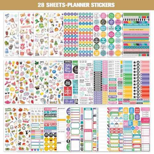 Planner Stickers - Calendar Stickers for Decorating, 28 Sheets Daily Planner Accessories for Celebrations, Holidays, Journaling, 1800+ Sticker for Kids/Adults, Scrapbook Supplies - Khaki