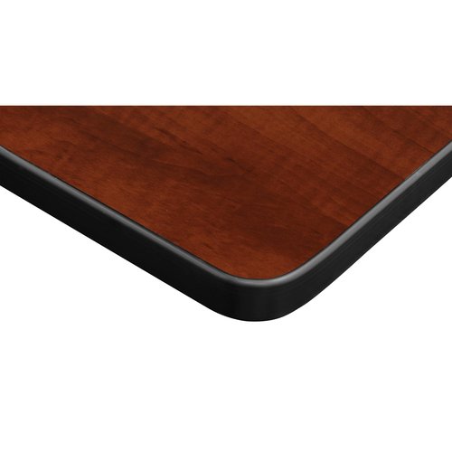 Kee 48" Square Breakroom Table- Cherry/ Black & 4 'M' Stack Chairs- Black