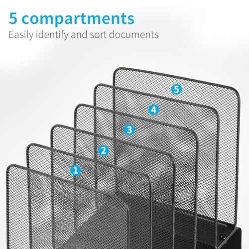 File Organizer for Desk, File Folder Organizer with 5-Section Vertical Rack, Suitable for Home Office Document Organization and Storage(Black)