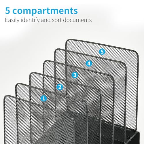 LEKETREE Black Desk File Organizer with 5 Vertical Compartments for Office & Home
