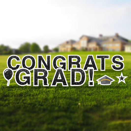 Vispronet Congrats Grad Yard Sign - 18-Inch Tall Weather-Resistant Graduation Decoration | Faux Glitter Black