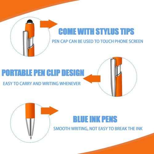 100 Pcs Ballpoint Pen with Stylus 2 in 1 Ballpoint Pen for Touch Screens, 2 in 1 Thank You Pen Gift for Colleagues, Coworker, Office (Orange)