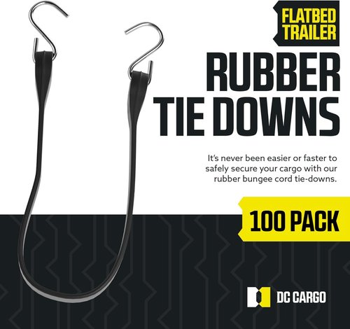 Pack of 50 Tarp Straps - 21" Long Natural Rubber Bungee Cord Tie-Downs for Secure Cargo | Metal S-Hooks Included
