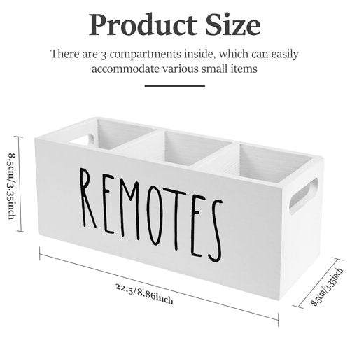 Remote Control Holder, Wooden TV Remote Holder for Table, 3-Compartments Bedside TV Controller Caddy, Wood Remote Organizer Box, Multi-functional Media Organizer Tray for Home Bedroom Nightstand