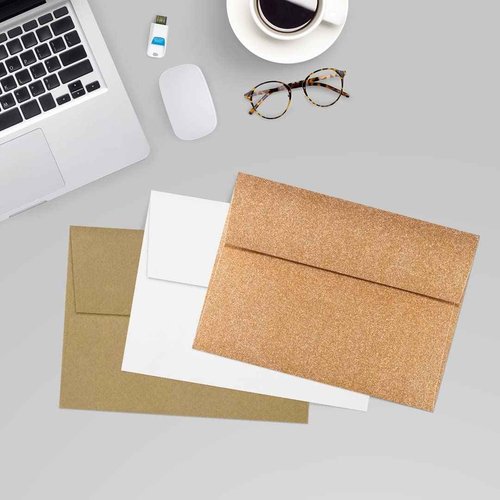 LUXPaper A7 Invitation Envelopes | Peel & Press | 5 1/4" x 7 1/4" | Rose Gold Sparkle | 90lb. Text | 50 Qty