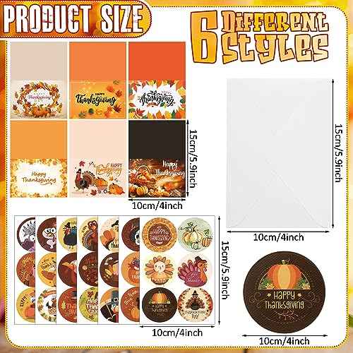 120 Pack Thanksgiving Greeting Cards with Envelope Bulk 4 x 6 Inch Happy Fall Pumpkin Holiday Family Card and 120 Pack Blank Envelope 24 Pcs Turkey Harvest Sticker Friendsgiving Religious Party Supply